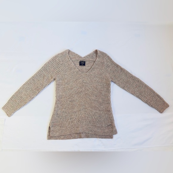 Abercrombie & Fitch V-Neck Knitted Sweater in Rib - Pink/Grey Marl - M - Picture 10 of 16